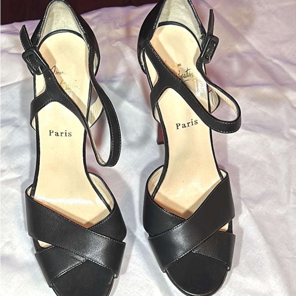 Christian Louboutin, 40.5 platform cross strap heel,